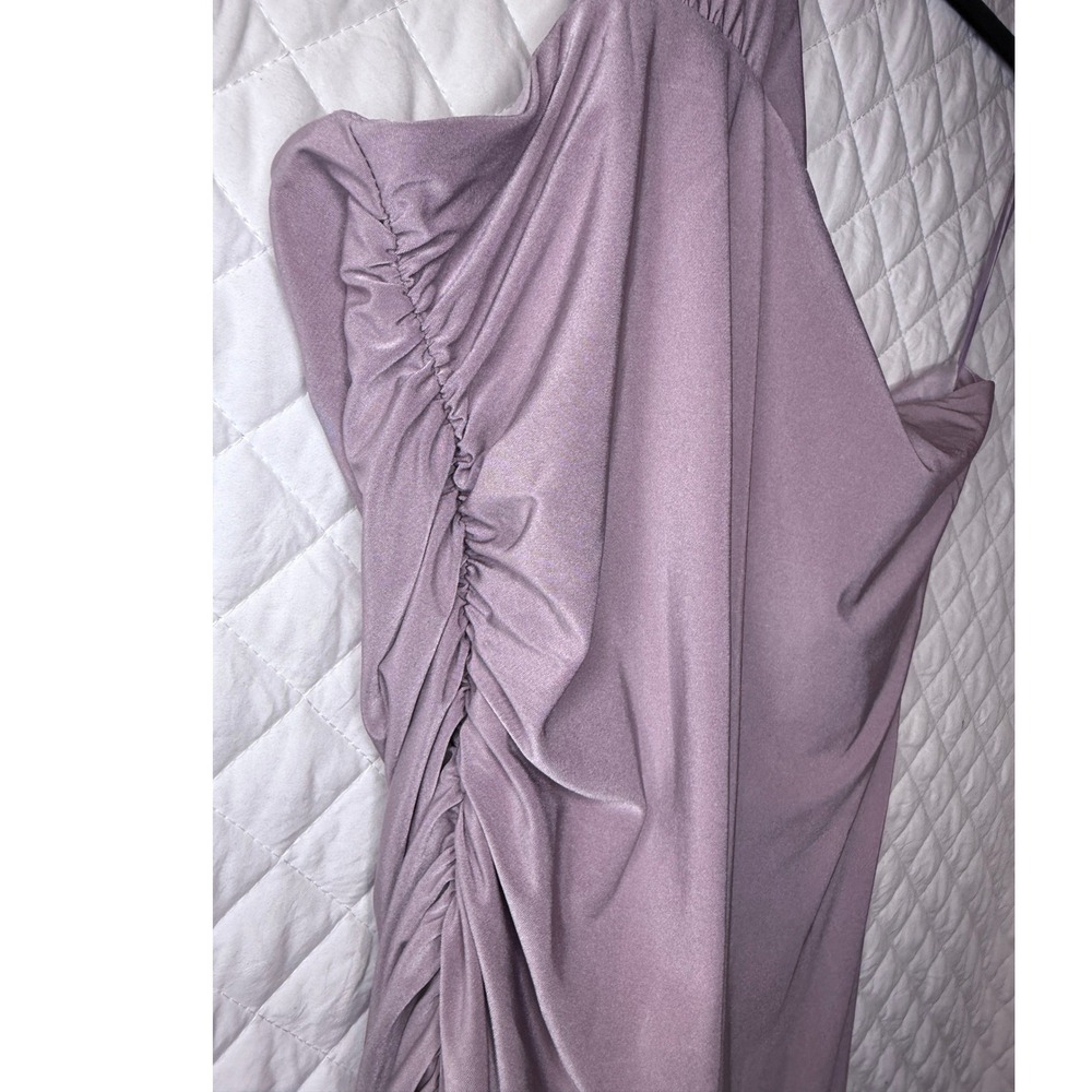 Sassy ASOS Womens One Shoulder Ruched Tulip Hem Mini Dress Lilac Purple Size 12